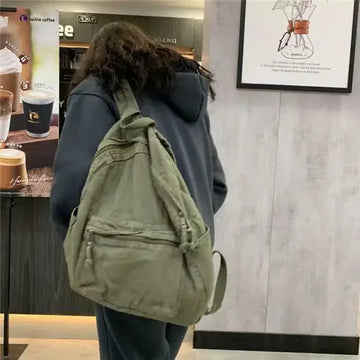 Xajzpa Vintage Backpack for Women Canvas Women Rucksack Zipper Casual Medium-Capacity Preppy Style Female Bag